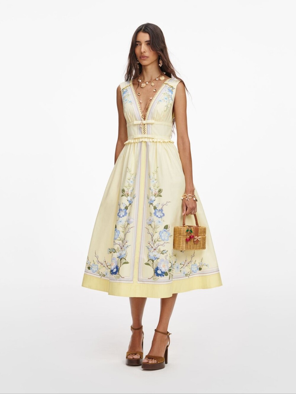 Self Portrait Yellow Floral Cotton Midi Dress - Picture 2 of 6